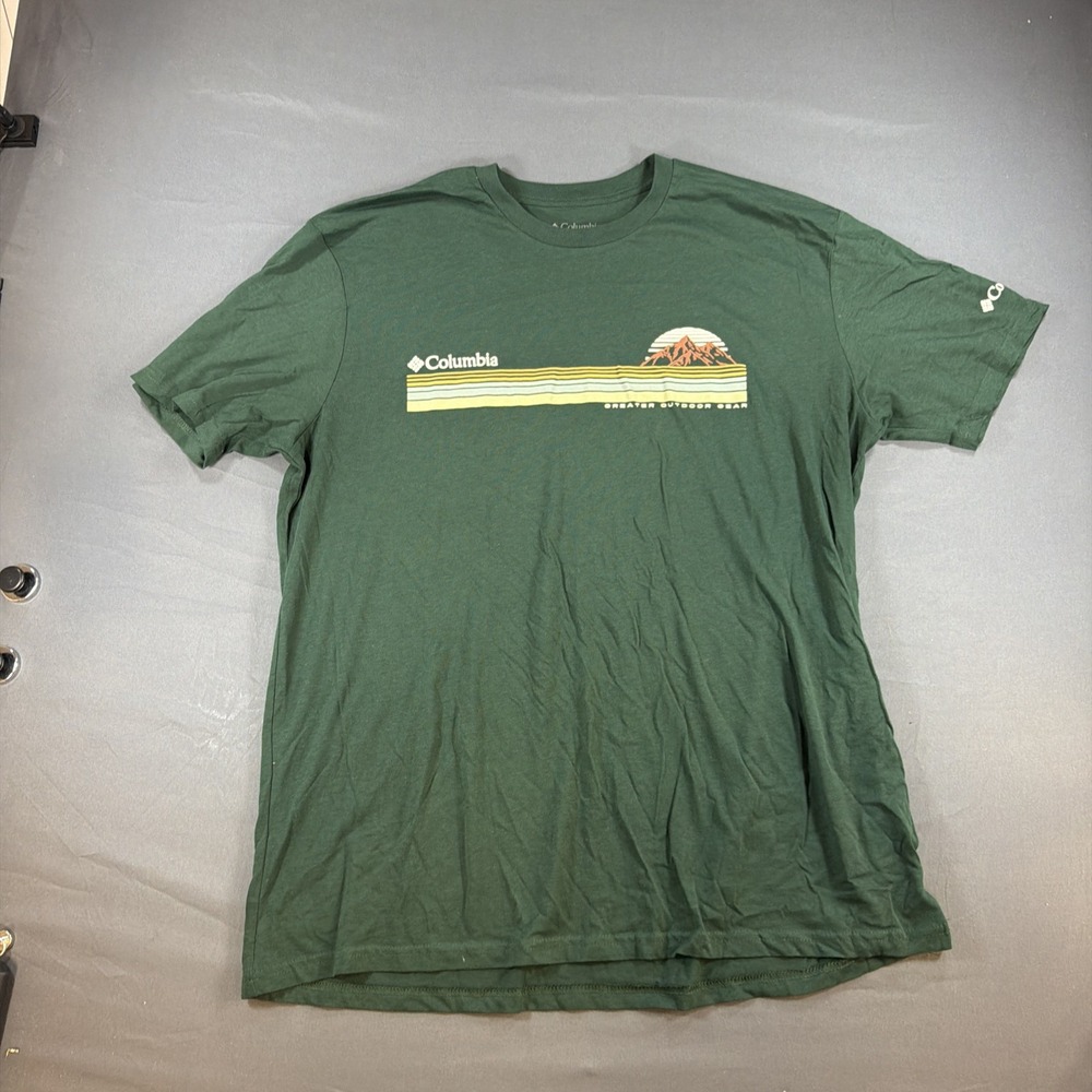 Columbia Graphic T-Shirt Green Outdoor Logo Tee Men's XLarge Retro Forest